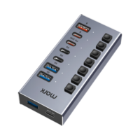 Hub USB 3.0 7 ports, hub USB C avec double charge rapide PD 45W, charge USB A 15W, transfert de données 5 Gbps, aluminium pour ordinateur portable et ordinateur de bureau