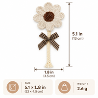 Applique en crochet faite main motif marguerite crème avec nœud, patch tricoté pour vêtements, sacs, chapeaux, artisanat DIY, couture, décoration, accessoire floral mignon 5,1 pouces