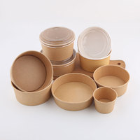 Bols en papier jetables carrés et ronds en kraft pour soupe et salade, avec couvercles, personnalisables avec logo imprimé, recyclables, 16 oz, 24 oz, 32 oz