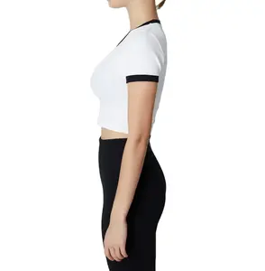 Sommer Strumpfhose Frau Crop Top T-Shirt Casual Basic Ringer T-Shirt Damen Super Soft Cropped T-Shirt Baby Y2k Crop Top Shirt - Product Image 2