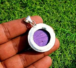 Charoite จี้อัญมณีทรงหลังเบี้ยทรงกลมเกรดการรักษาด้วยเทคโนโลยีการตั้งค่าโรเดียมและชุบทอง - Product Image 6