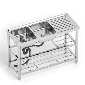 वाणिज्यिक रसोई डबल बाउल स्टेनलेस स्टील सिंक दो छेद के साथ रेस्तरां घर और होटल के उपयोग के लिए - Product Image 6