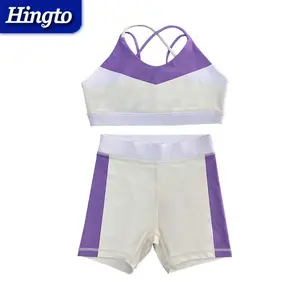 Hingto ODM kids yoga wear set quality children summer tank top shorts set branded kids active wear custom