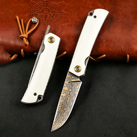Couteau de poche EDC pour le camping et la randonnée en plein air avec manche en os de vache et lame en acier damas cuivré pour la défense personnelle