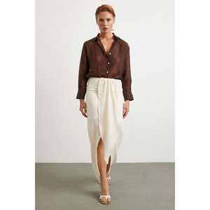 Jupe longue en lin pour femme, crème, taille normale, respirante, à nouer devant - Product Image 6