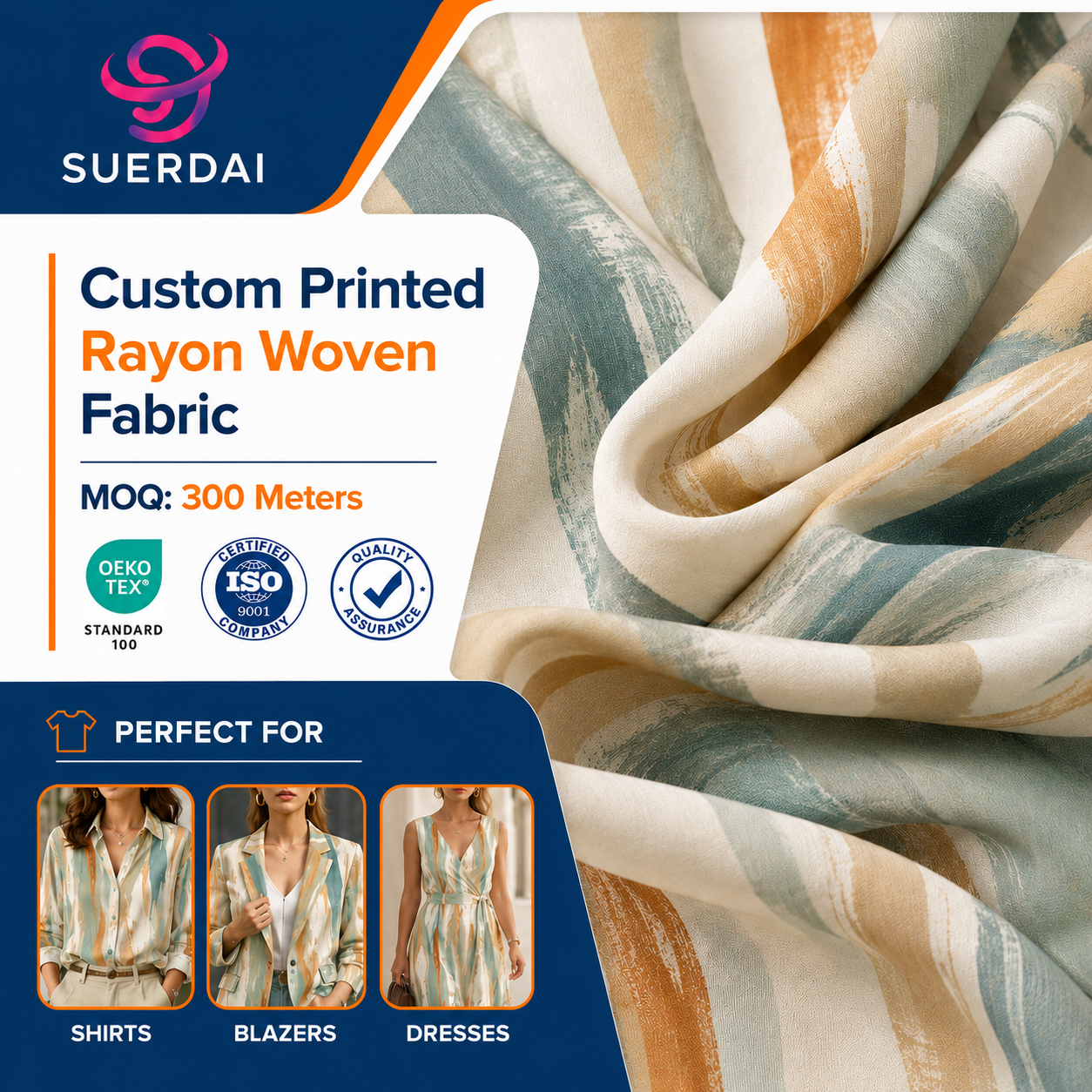 Viscose Cotton Rayon Woven Fabric for Flowy Shirts Blazers Fabric Wholesalers Custom Print by Roll Natural Texture