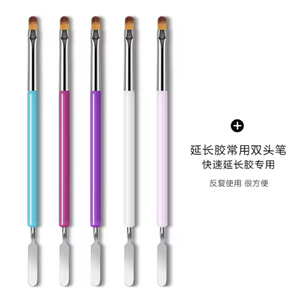 Pinceau à ongles double embout en nylon et acrylique avec manche métallique 2-en-1, bâtonnet de mélange pour vernis gel, outil de manucure à pointe ovale pour usage professionnel - Product Image 2