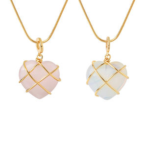 G1464 Venta caliente collares de joyería de amor colgante de cristal Natural de polvo de cristal de melocotón de forma de corazón de amor collar de cuarzo <span class=keywords><strong>rosa</strong></span> - Product Image 1