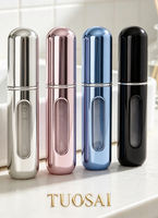 Vente en gros de flacons de parfum de poche personnalisés, atomiseur de recharge, flacon en plastique réutilisable de 10 ml, bouchon à vis en aluminium, estampage à chaud