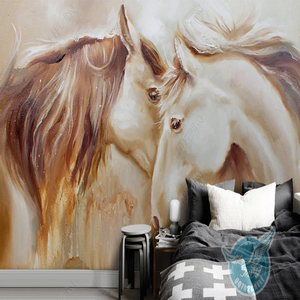 Papier peint artistique moderne imperméable en soie à <span class=keywords><strong>l</strong></span>'huile, motif deux chevaux au galop, pour chambre, salon, salle à manger, fond <span class=keywords><strong>de</strong></span> té<span class=keywords><strong>l</strong></span>évision, facile à poser - Product Image 1