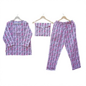 Conjunto de Pijama Elegante para Mujer, 100% Algodón, Estampado Floral, Cuello de Punto, Cierre con Cordón, Mangas Cortas, Verano - Product Image 1