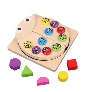 Hy Speelgoed Houten Magnetisch Spel Kinderen Vissen Speelgoed Set Hand-Oog Coördinatie Ouder-Kind Puzzel Lieveheersbeestje Vorm Herkenning