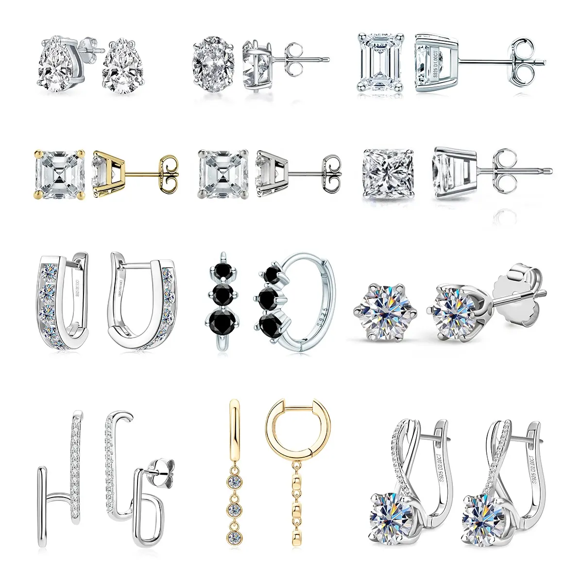 Pendientes de diamantes de moissanita, pendientes de moissanita de 8mm y 2 quilates, pendientes de aro Huggie de Plata de Ley 925 para mujer
