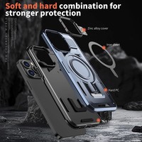 Coque de téléphone magnétique en métal avec support d'objectif d'appareil photo et protection arrière blindée, la plus vendue pour iPhone 17, 16, 15, 14 Pro Max 17