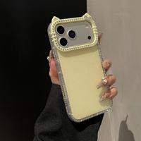 Coque de protection de luxe brillante et scintillante couleur bonbon avec strass et oreilles de chat mignonnes pour iPhone 17 Pro Max 16 15 14 13 12 11