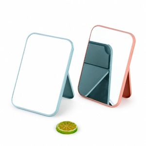 Portable <b>Foldable</b> Makeup <b>Mirror</b> Metal Frame Rectangular Travel Compact <b>Mirror</b> Blue And Rose Gold Color - Product Image 1