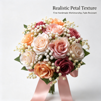 Bouquet artificiel fait main pour mariage en extérieur, rose avec gypsophile, fleur préservée, cadeau de mariée, ornement de table