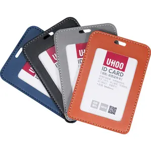 Portatarjetas de cuero PU de alta calidad, soporte Vertical y Horizontal para tarjetas de identificación, para oficina