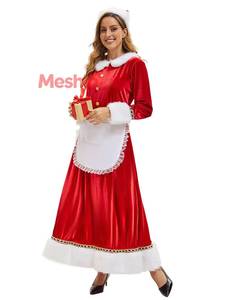 Costume de Père Noël pour femme adulte, ensemble de tenue de femme de ménage de Noël en polyester, costume de fête avec tablier et accessoires - Product Image 2