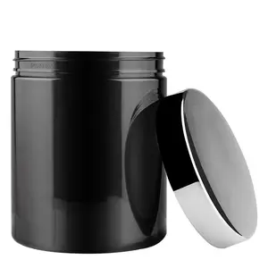 Plastic Zwarte Pet Cosmetische Container Pot Met Gouden Deksel