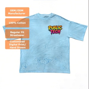 Camiseta de Hombre de Lujo Personalizada OEM de Alta Gama, 230GSM, con Estampado de Serigrafía Monkey Wash, Diseño de Graffiti con Tinta Salpicada y Dibujo a Mano - Product Image 1