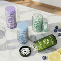 Pot en verre de 150, 180, 250 ml avec bouchon en plastique pour capsules, conteneur hermétique pour pilules avec boîte-cadeau et pochette autoportante