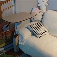 Mesita de noche de altura ajustable con tapa ovalada y tallo de metal Base de cuero blanco para dormitorio Sala de estar Hotel Moderno minimalista