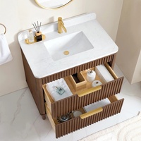Meuble de salle de bain en bois massif MDF laqué de qualité supérieure, miroir moderne, meuble-lavabo personnalisé en noyer, plan de travail en marbre