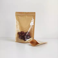 Sacs d'emballage en papier kraft brun transparent sur le devant, 16x24cm, avec fermeture éclair, qualité alimentaire, à fond plat