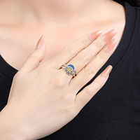 Bague unisexe tendance en alliage plaqué argent double couche avec design vintage Soleil, Lune et Tournesol, ornée de zircone cubique, idéale pour un cadeau multi-occasions
