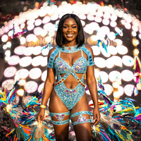 Ensemble de maillot de bain bikini en strass pour performance de danse avec décorations en cristal, tenue de carnaval pour femmes, col et jambières personnalisés 2027