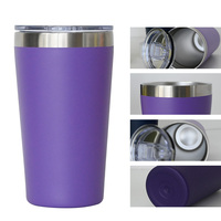 Tumbler sous vide isolé à double paroi enduit de poudre de 16 oz 16 oz personnalisé tasse à café de voyage en acier inoxydable avec couvercle en plastique
