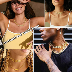 Collier et bracelet personnalisés avec logo en lettres 3D, bijoux hip-hop, hypoallergéniques, imperméables, en acier inoxydable personnalisé - Product Image 2