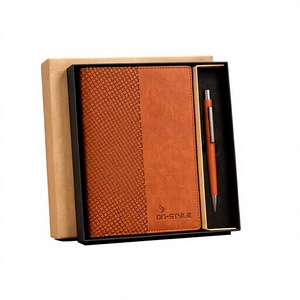 Brown PU Leather & Metal Promotional Journal Gift Set A5 Notebook Planner <b>Pen</b> Custom Logo Business Giveaway Office Festive - Product Image 1