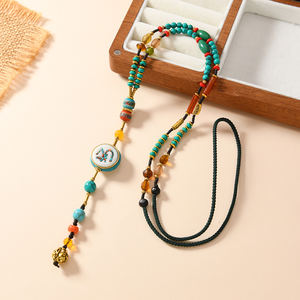 Fabrik verkauf Tibetan Creative Nepal Anhänger Halskette Vintage Multi Stone Ethnische Emaille Türkis Perlen Lucky Long Halskette Geschenk - Product Image 4