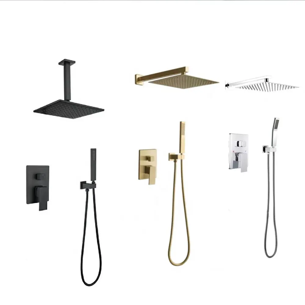 Badkamer Messing Douche Douche Set Vierkante Roestvrijstalen Top Spuiten Plafond Verborgen Douche Kraan