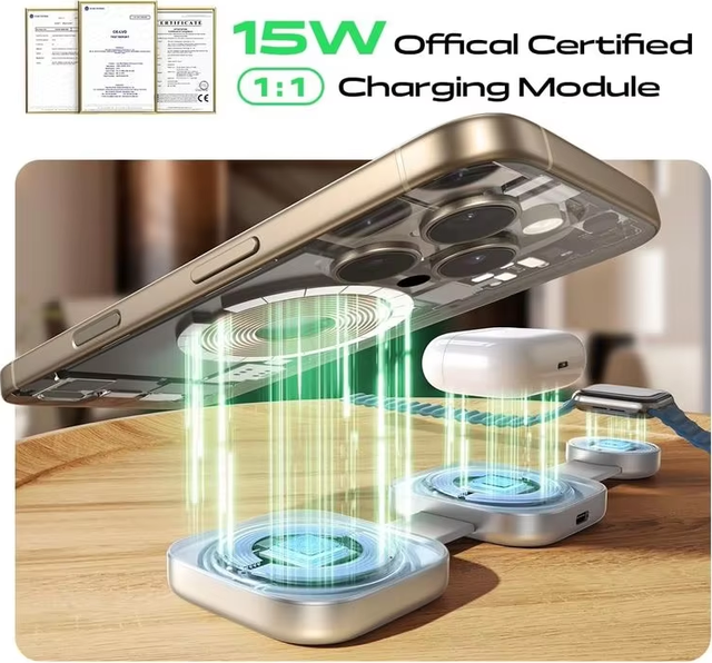Great Value 3-in-1 Wireless Charging Dock for iPhone Apple Watch AirPods Portable Travel Charger with Fast Charging Technology