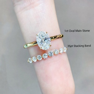 Xinfly Solid 18K Gold 1ct Lab Grown Diamond Oval Solitaire Engagement <b>Ring</b> <b>Stacking</b> <b>Rings</b> Bridal Set Diamond Band for Women - Product Image 3