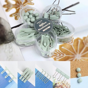 Clips en papier vert macaron de 19 mm, clips métalliques et clips en plastique, boîte de papeterie en forme de pétale pour l'école et le bureau - Product Image 5
