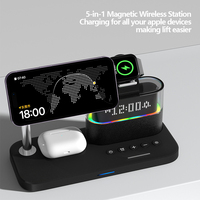 2024 nouveaux produits 5 en 1 chargeurs sans fil Station rvb coloré veilleuse alarme couleur 15W chargeur multifonctionnel pour iPhone