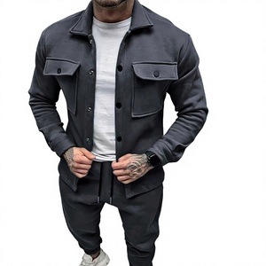 Men's Customized Casual Sportswear Track Suit Jacket Pants Set Hooded Solid Color Winter Wear Windproof French Terry <b>Wool</b> Front - Product Image 1