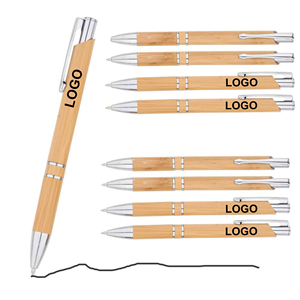 Custom Logo Bamboo ECO Retractable Ballpoint <b>Pens</b> 1.0mm Writing Width for School Stationery Gift Writing Promotions - Product Image 1