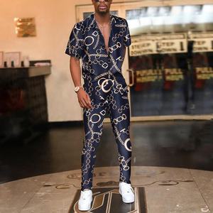 Completo Estivo Formale da Uomo 2 Pezzi con Stampa Paisley, Camicia a Maniche Corte e Pantaloncini, Vestibilità Ampia, <span class=keywords><strong>in</strong></span> Tessuto Pettinato Impermeabile e Traspirante, Stile Streetwear - Product Image 2