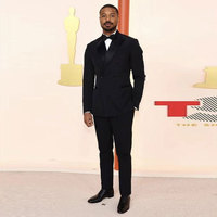 Costumes pour hommes noirs, longueur régulière, 2 pièces, veste à double boutonnage, coupe ajustée, pantalon, blazer formel, ensemble complet