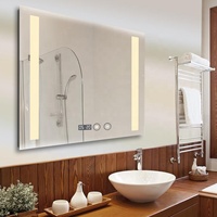 Miroir de salle de bain intelligent LED rectangulaire poli, miroir argenté éclairé avec écran tactile, éclairage frontal et rétroéclairage