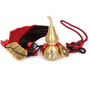 Bagua copper gourd five emperor coins Chinese knot dual color tassel rearview mirror pendant