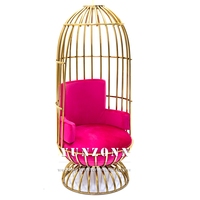 Chaise Trône Dorée avec Coussin en Cuir Fantaisie en Forme de Cage à Oiseaux en Acier Inoxydable pour Hôtel ou Salon, Mobilier d'Événement