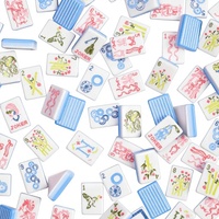 Tuiles de Mahjong Américaines en Acrylique à Motif Ruban Bleu, Couleurs Personnalisables, Coffret Cadeau pour la Maison, Cristal à Points Marqués à la Main