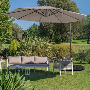 Parasol autoportant solaire 3 mètres beige avec système d'inclinaison, mobilier d'extérieur, mât en acier inoxydable, tissu polyester - Product Image 2