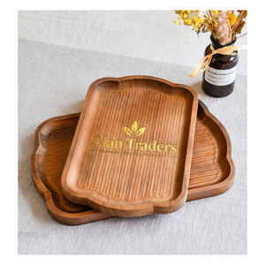 Plateau de service en bois Alan Traders, forme irrégulière, design minimaliste fait main, couleur unie, assiettes, décorations Ramadan Aïd, unique - Product Image 1